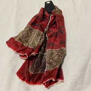 Bohemian Scarf Culturally Inspired Lightweight Red Detailed Border Warm Tones